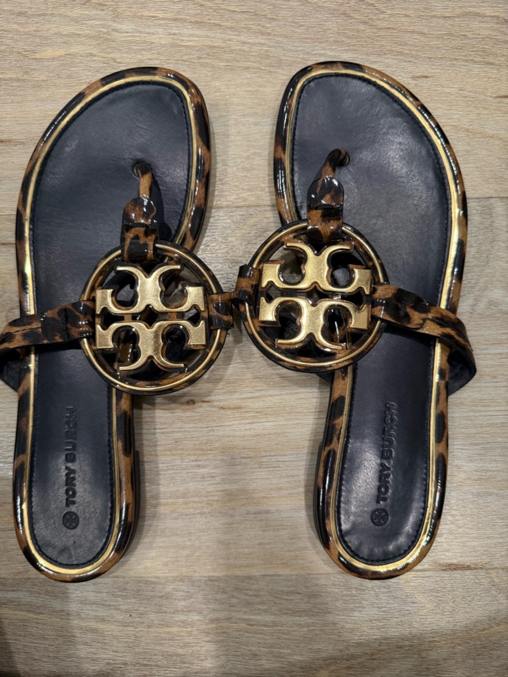 Tory Burch Leopard-Print Miller Sandals with Gold Logo